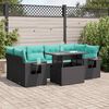 vidaXL 7 Piece Garden Sofa Set with Cushions Black Poly Rattan Acacia