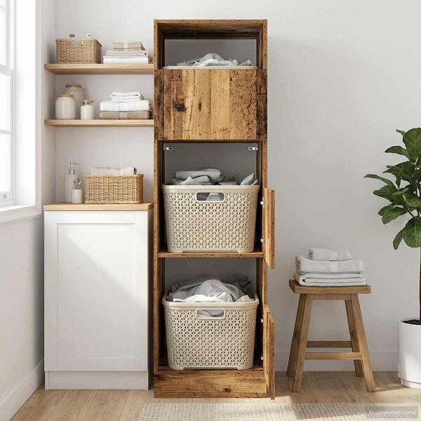 vidaXL Laundry Cabinet with Storage with Door Old Wood Engineered wood
