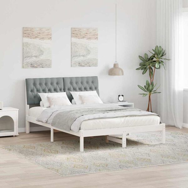 vidaXL Bed Frame with Upholstered Headboard White 135 x 190 cm