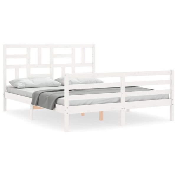 vidaXL Bed Frame without Mattress White King Size Solid Wood