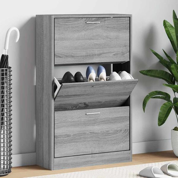 vidaXL Shoe Cabinet Grey Sonoma 63x24x103 cm Engineered Wood