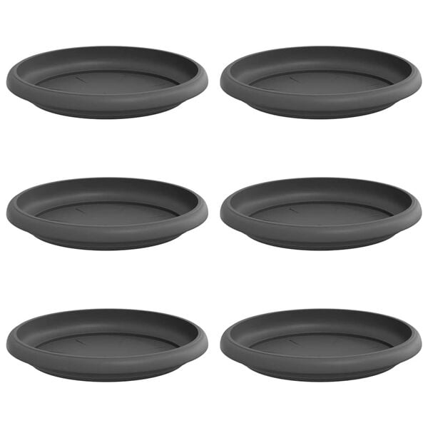 vidaXL Round Flower Tray 6 pcs Black &Oslash; 15.5 x 2 cm Plastic