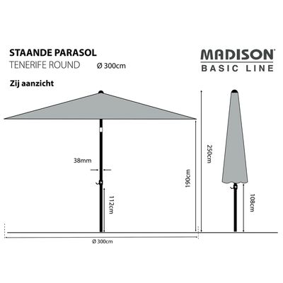 Madison Parasol Tenerife 300 cm Grey