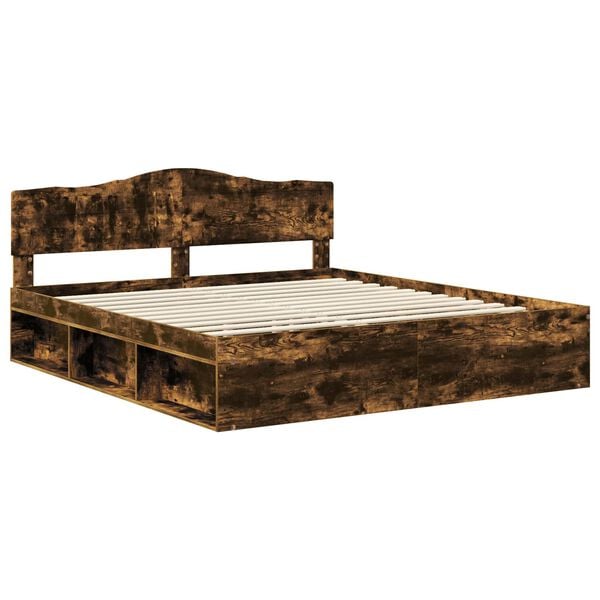 vidaXL Bed Frame Smoked Oak 200 x 200 cm Solid Pine Wood