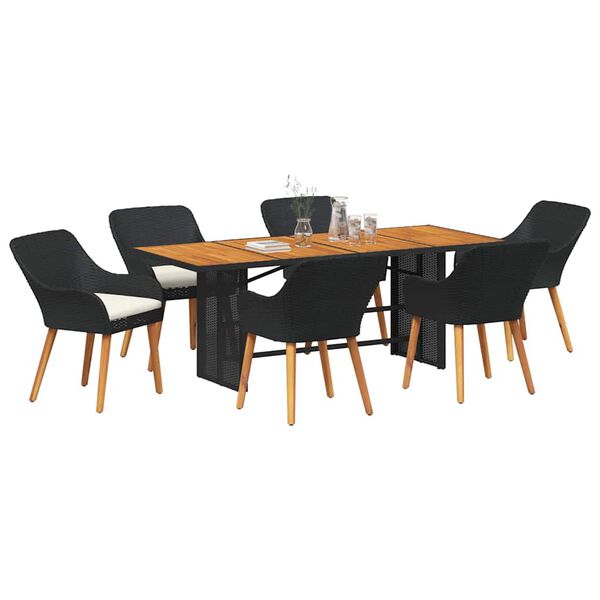 vidaXL Garden Dining Set 7 pcs Black and brown Poly Rattan
