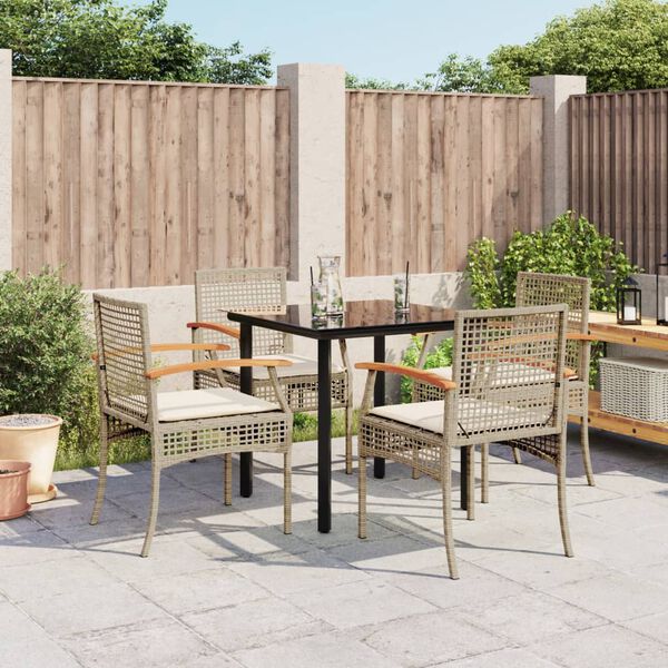 vidaXL 5 Piece Garden Dining Set with Cushions Beige Poly Rattan