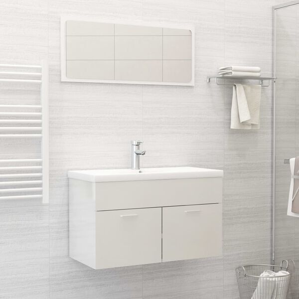 vidaXL 2 Piece Bathroom Furniture Set High Gloss White Engineered Wood