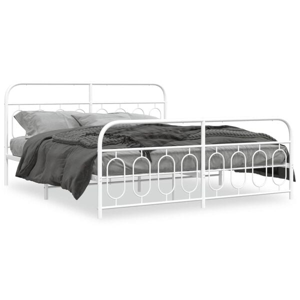 vidaXL Metal Bed Frame without Mattress with Footboard White 193x203cm