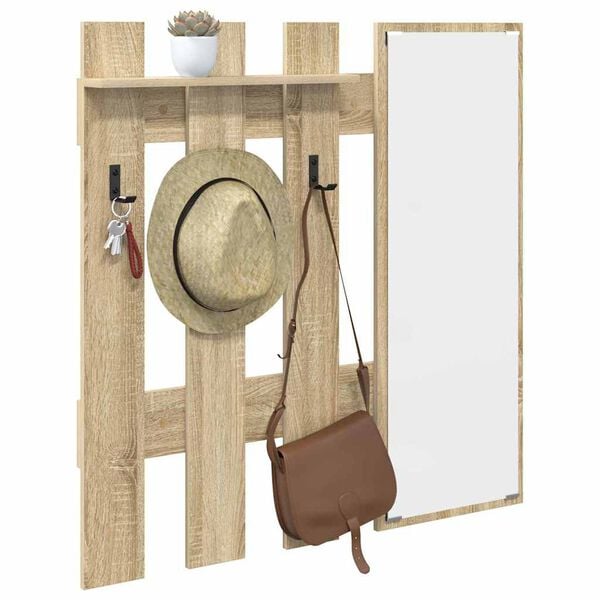 vidaXL Wall-Mounted Coat Rack with Mirror Sonoma Oak 100 x 10 x 100 cm