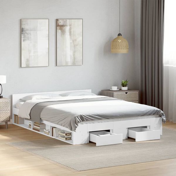vidaXL Bed Frame with Drawers without Mattress White 120x190 cm Small Double