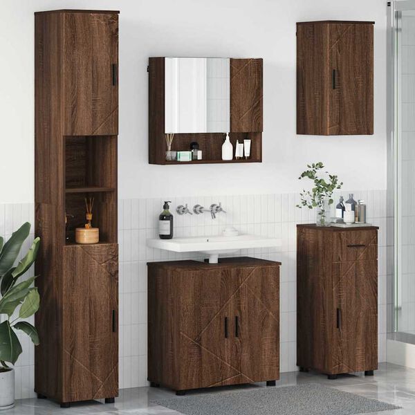vidaXL Bathroom Furniture Set 5 pcs Brown Oak Engineered wood & Metal