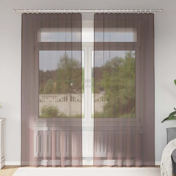 vidaXL Voile Curtains with Rod Pockets 2 pcs Brown
