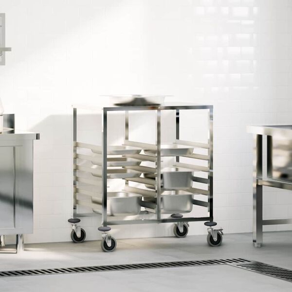 vidaXL Tray Trolley with 12 GN Containers 75x55x87 cm Stainless Steel
