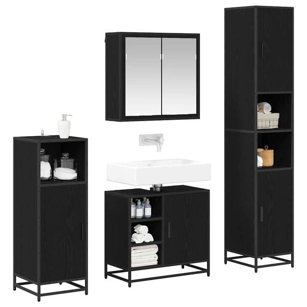 vidaXL Bathroom Furniture Set 4 pcs Black Oak Engineered Wood