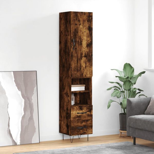 vidaXL Highboard Smoked Oak 34.5x34x180 cm Engineered Wood