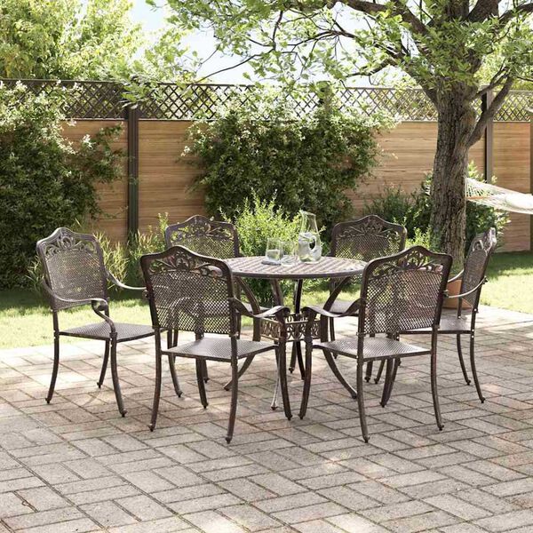 vidaXL Garden Dining Set 7 pcs Bronze 90 x 90 x 75 cm Cast Aluminium