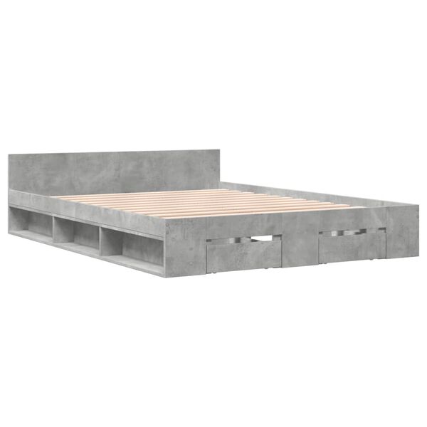 vidaXL Bed Frame with Drawers without Mattress Concrete Grey 120x200 cm