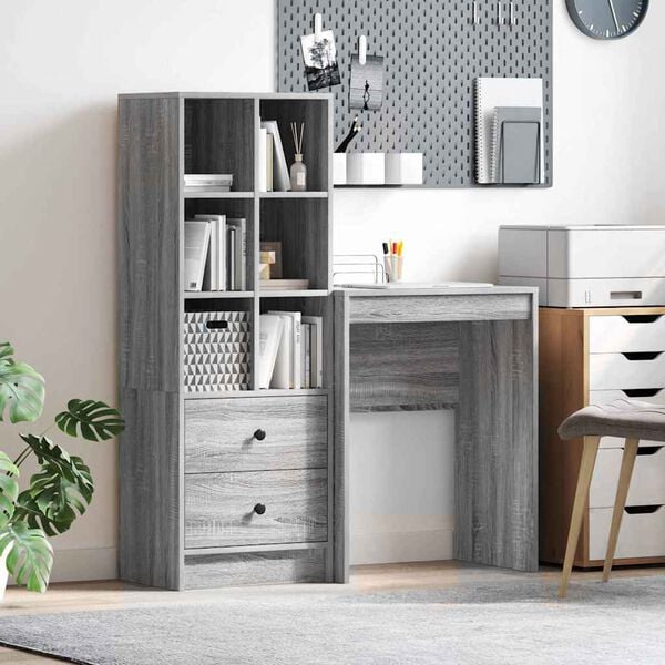 vidaXL Desk with Drawer 2 pcs Grey Sonoma