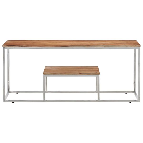 vidaXL Coffee Table Silver Stainless Steel and Solid Wood Acacia