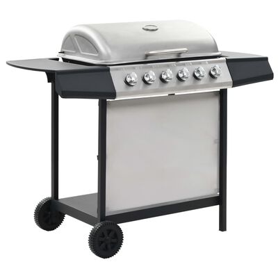 vidaXL Gas BBQ Grill with 6 Cooking Zones Stainless Steel Silver