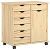 vidaXL Rolling Cabinet Brown 63.5 x 39 x 65.5 cm Solid Pine Wood