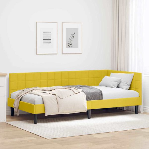 vidaXL Corner Bed Frame with Headboard Yellow 90 x 200 cm Velvet