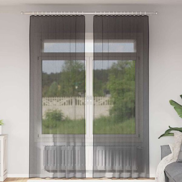 vidaXL Voile Curtains with Rod Pockets 2 pcs Black