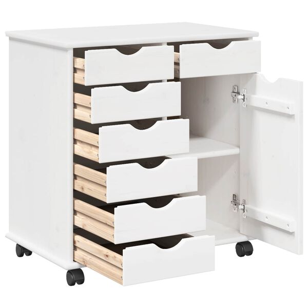vidaXL Rolling Cabinet White 63.5 x 39 x 65.5 cm Solid Pine Wood