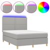 vidaXL Box Spring Bed with Mattress&LED Light Grey 140x200 cm Fabric