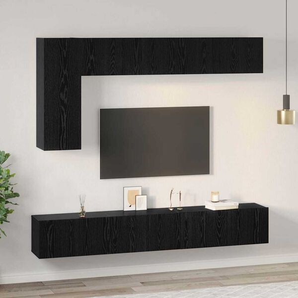 vidaXL TV Cabinet Set Wall-mounted 6 pcs Black Oak Engineered Wood