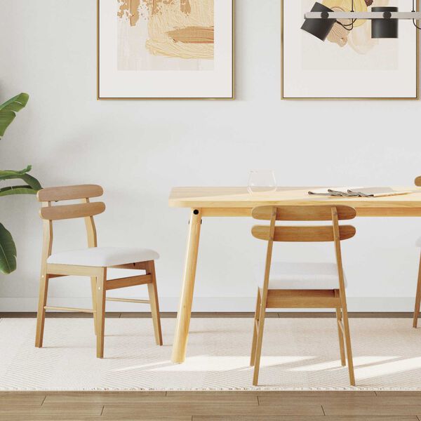 vidaXL Dining Chair 2 pcs Natural and Light Solid Rubber Wood