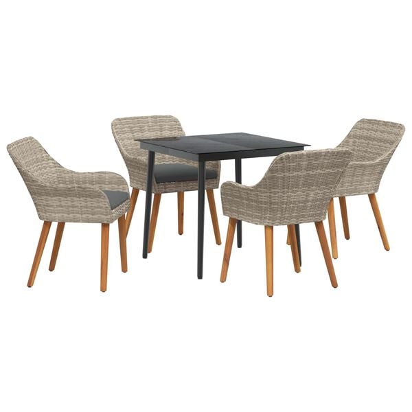 vidaXL Dining Set Light grey Poly rattan
