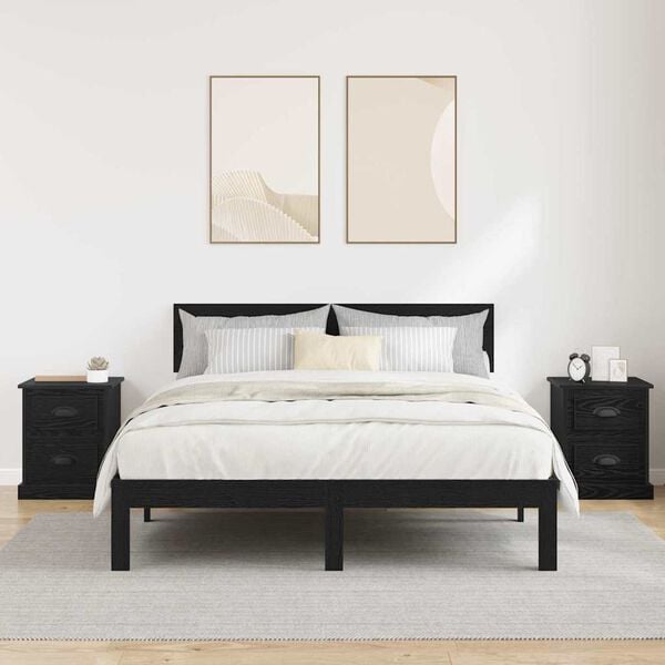 vidaXL Bedside Cabinet with Drawer 2 pcs Black Oak 39 x 39 x 47.5 cm