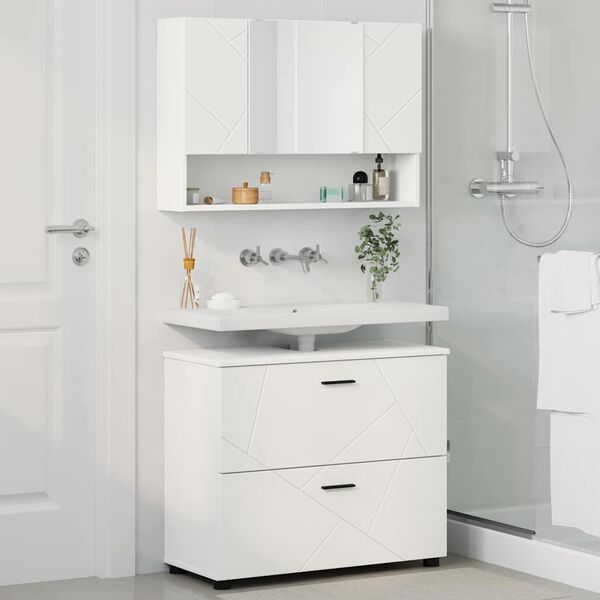 vidaXL Bathroom Furniture Set 2 pcs White Engineered Wood and Metal