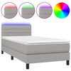 vidaXL Box Spring Bed with Mattress&LED Light Grey 90x200cm Fabric