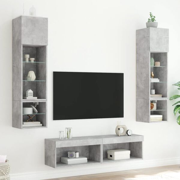 vidaXL 6 Piece TV Wall Units with LED Concrete Grey Engineered Wood