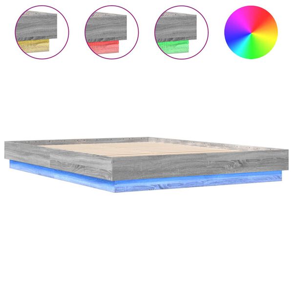 vidaXL Bed Frame with LED without Mattress Grey Sonoma 140x200 cm