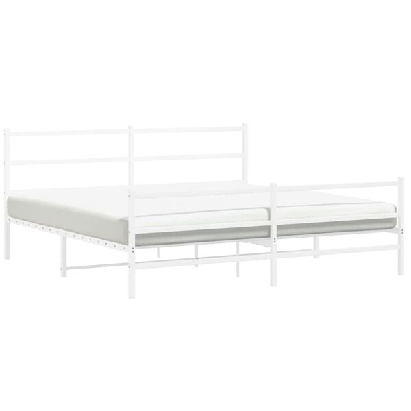 vidaXL Metal Bed Frame without Mattress with Footboard&nbsp;White 193x203cm