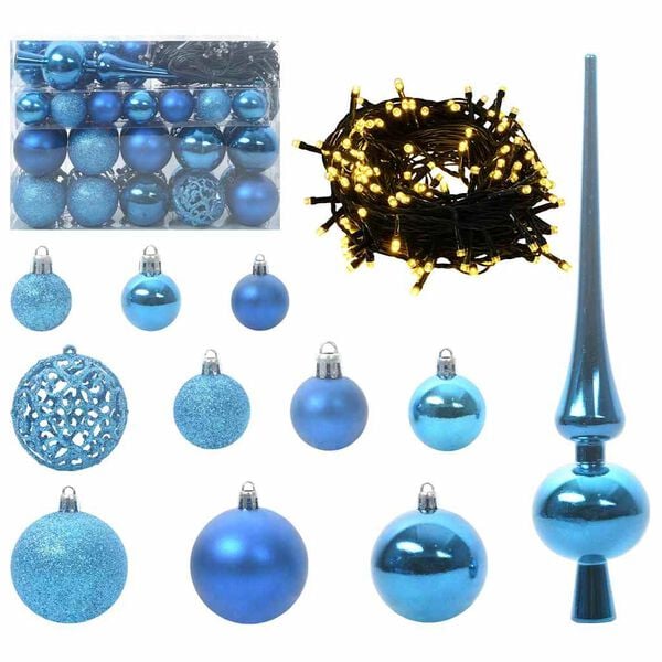 vidaXL Christmas Bauble Set with 150 LEDs 61 pcs Blue Plastic