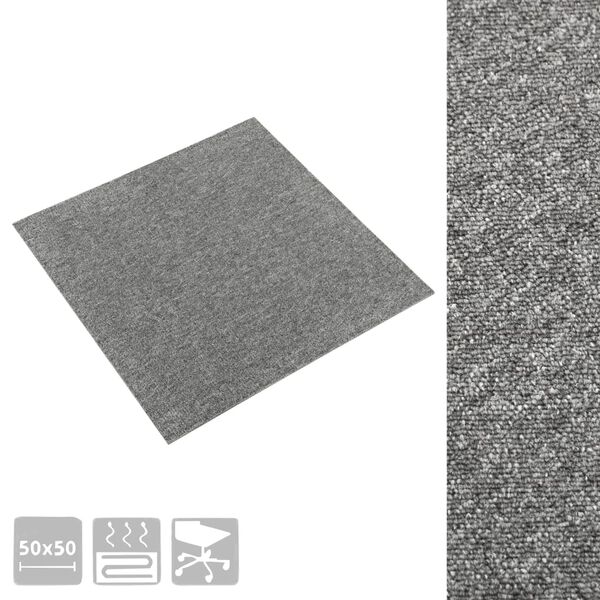 vidaXL Carpet Floor Tiles 20 pcs 5 m² 50x50 cm Grey