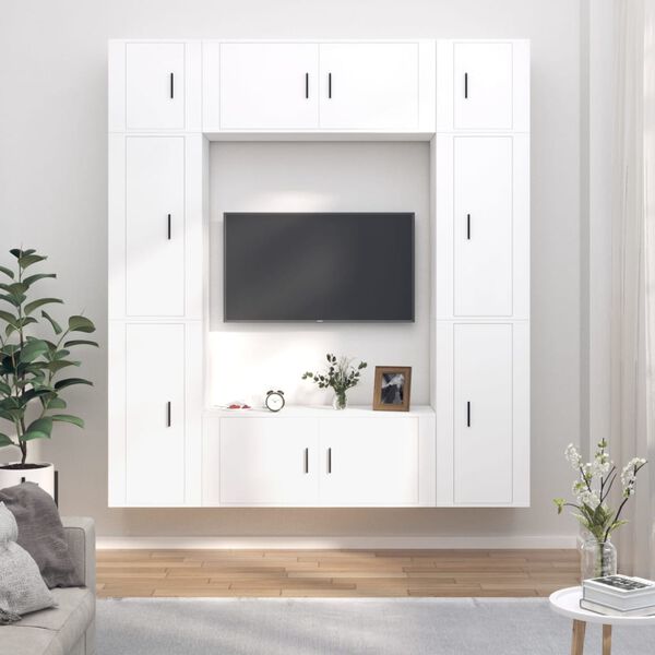 vidaXL 8 Piece TV Cabinet Set White Engineered Wood