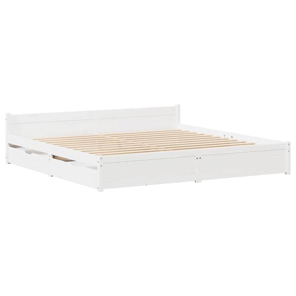 vidaXL Bed Frame without Mattress White 150x200 cm King Size Solid Wood Pine