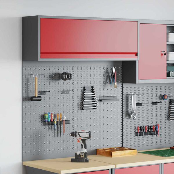 vidaXL Tool Cabinet and Pegboard Set 3 pcs Red 100 x 25 x 115 cm Steel