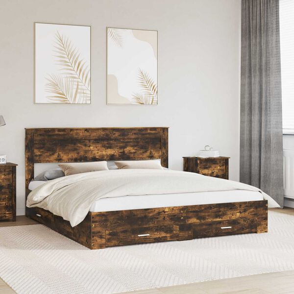 vidaXL Bed Frame with Drawer with Headboard Manual Engineered Wood