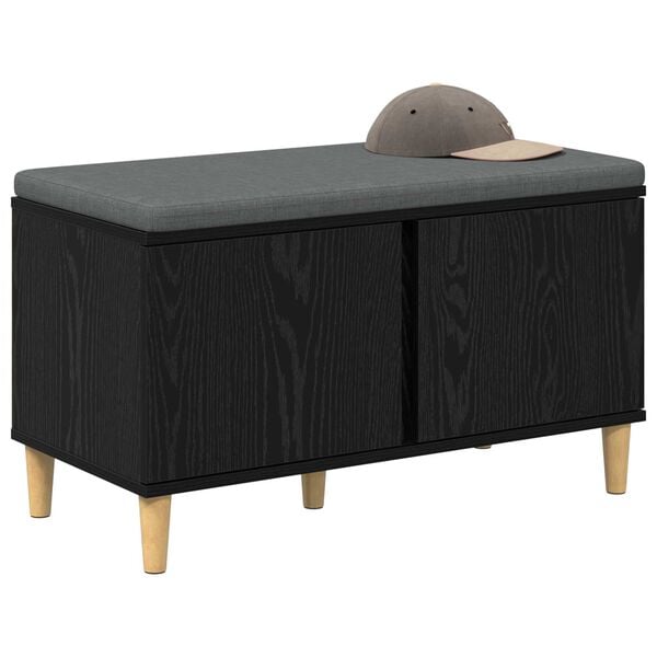 vidaXL Hall Bench with Cushion with Storage Black Oak 80 x 38 x 46 cm