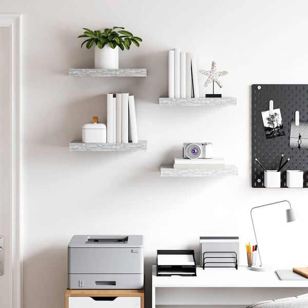 vidaXL Floating Wall Shelves 4 pcs Concrete Grey 40x23x3.8 cm MDF