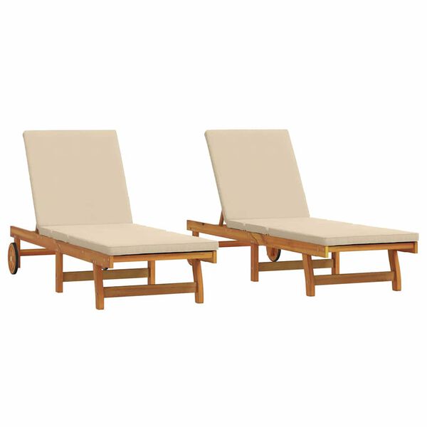 vidaXL Sun Lounger Reclining 2-person 2 pcs Brown Solid Acacia Wood