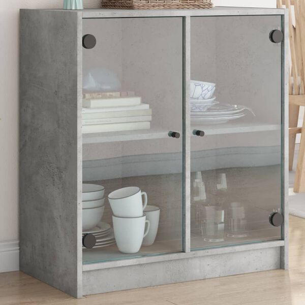 vidaXL Side Cabinet with Glass Doors Concrete Grey 68x37x75.5 cm
