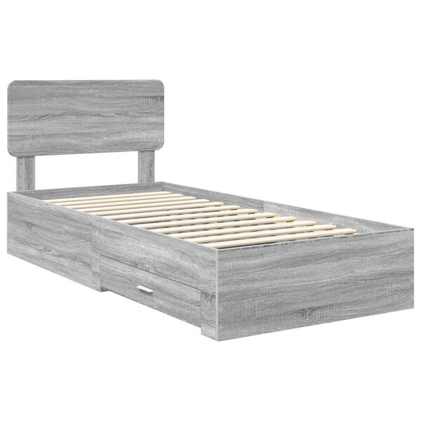 vidaXL Bed Frame with Drawer Grey Sonoma 90 x 190 cm Engineered Wood