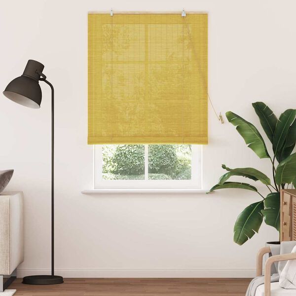vidaXL Roller Blind with Curtains Manual Yellow 120 x 220 cm Bamboo